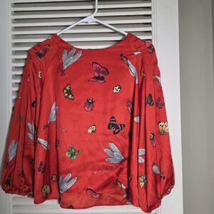 Zara Red Top with Butterfly and Dragonfly Print
